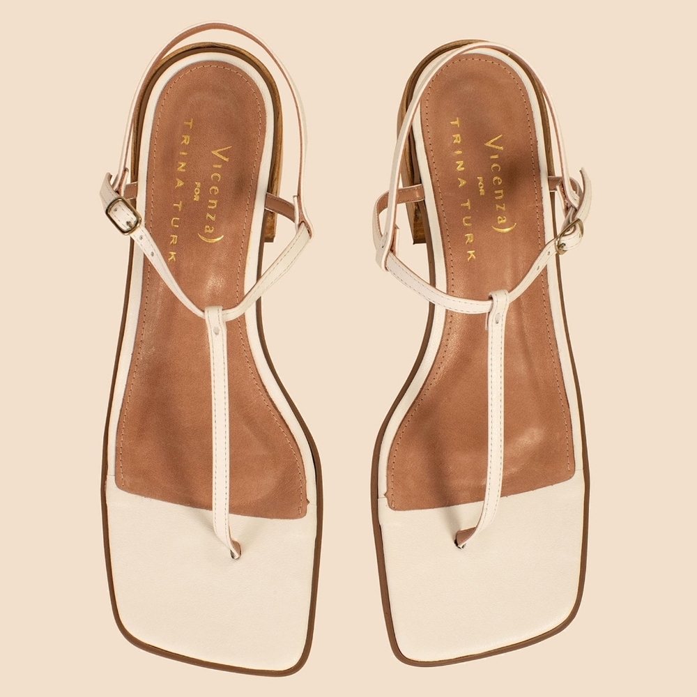 Trina Turk Palm Springs T-Strap white sandal by Vicenza  size 7.